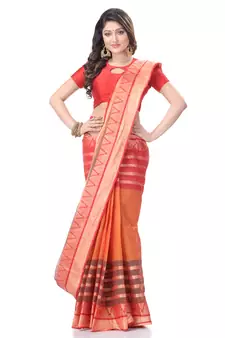 Orange woven cotton saree 