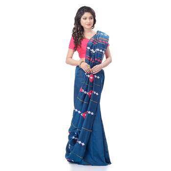 Blue woven pure cotton saree with blouse 2