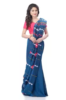 Blue woven pure cotton saree with blouse