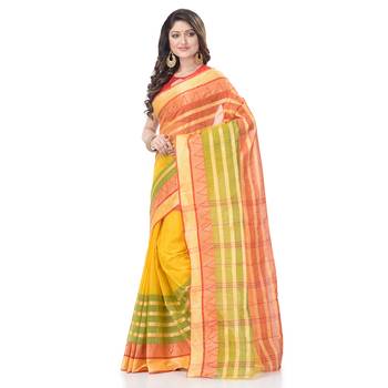 Yellow Woven Cotton Saree Without Blouse 3