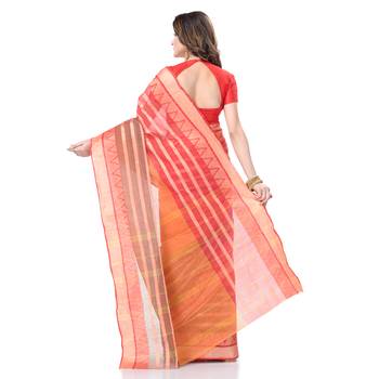 Orange woven cotton saree  4