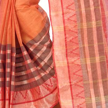 Orange woven cotton saree  5
