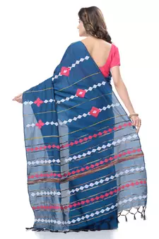 Blue woven pure cotton saree with blouse