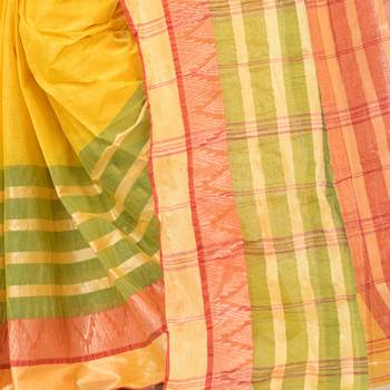 Yellow Woven Cotton Saree Without Blouse 5