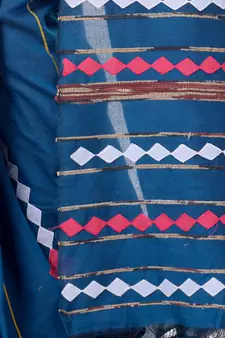 Blue woven pure cotton saree with blouse