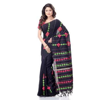 Black woven pure cotton saree with blouse 1