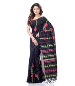 Black woven pure cotton saree with blouse