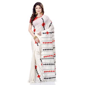 White woven pure cotton saree with blouse 1