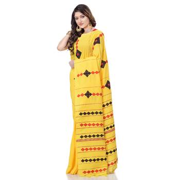 Yellow woven pure cotton saree with blouse 1