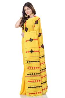 Yellow woven pure cotton saree with blouse