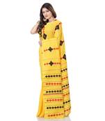 Yellow woven pure cotton saree with blouse