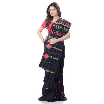 Black woven pure cotton saree with blouse 2
