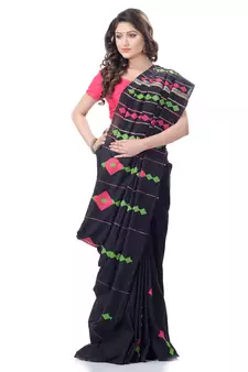 Black woven pure cotton saree with blouse