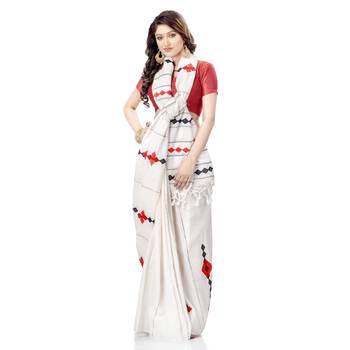 White woven pure cotton saree with blouse 2