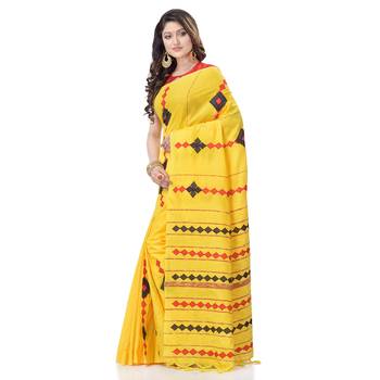 Yellow woven pure cotton saree with blouse 2