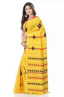 Yellow woven pure cotton saree with blouse