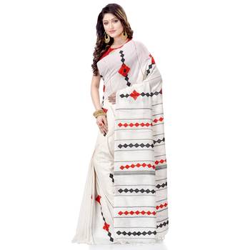 White woven pure cotton saree with blouse 3