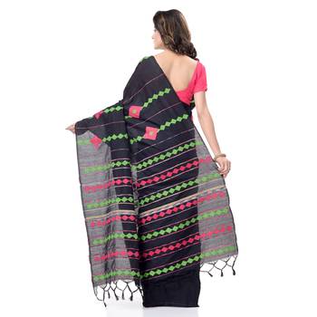 Black woven pure cotton saree with blouse 3