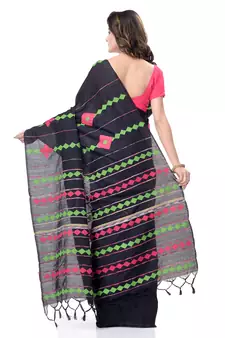 Black woven pure cotton saree with blouse