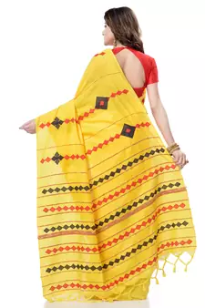 Yellow woven pure cotton saree with blouse