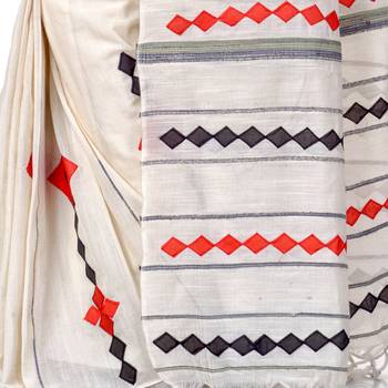 White woven pure cotton saree with blouse 4
