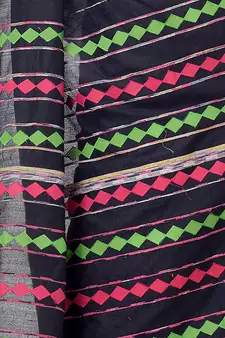 Black woven pure cotton saree with blouse