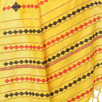 Yellow woven pure cotton saree with blouse 4