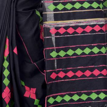 Black woven pure cotton saree with blouse 5