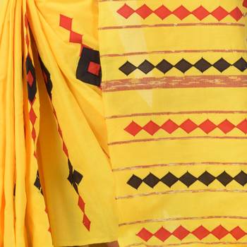 Yellow woven pure cotton saree with blouse 5