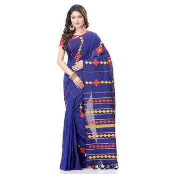 Blue woven pure cotton saree with blouse 1