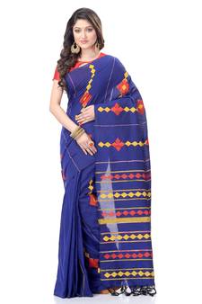 Blue woven pure cotton saree with blouse