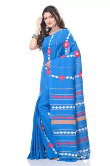 Sky blue woven pure cotton saree with blouse