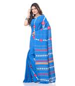 Sky blue woven pure cotton saree with blouse