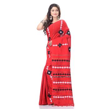 Red woven pure cotton saree with blouse 1