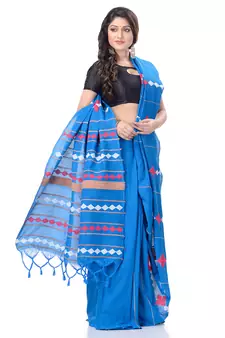 Sky blue woven pure cotton saree with blouse