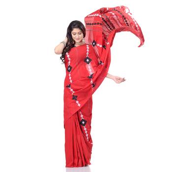 Red woven pure cotton saree with blouse 2