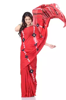Red woven pure cotton saree with blouse