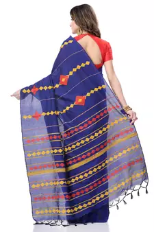 Blue woven pure cotton saree with blouse