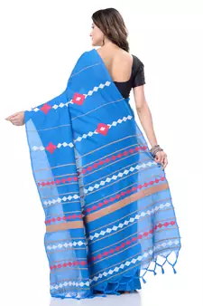 Sky blue woven pure cotton saree with blouse