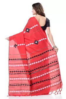 Red woven pure cotton saree with blouse