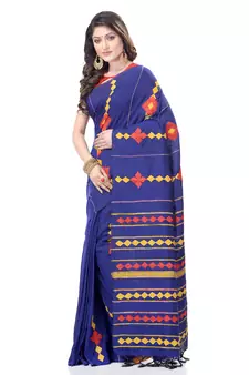 Blue woven pure cotton saree with blouse