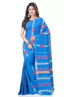 Sky blue woven pure cotton saree with blouse