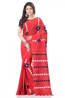 Red woven pure cotton saree with blouse