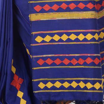 Blue woven pure cotton saree with blouse 5