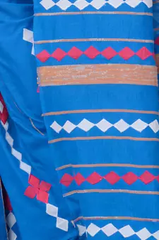 Sky blue woven pure cotton saree with blouse