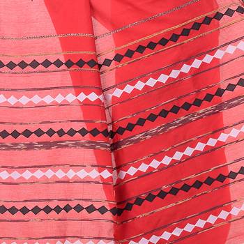 Red woven pure cotton saree with blouse 5