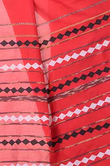 Red woven pure cotton saree with blouse
