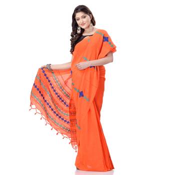 Orange woven pure cotton saree with blouse 1
