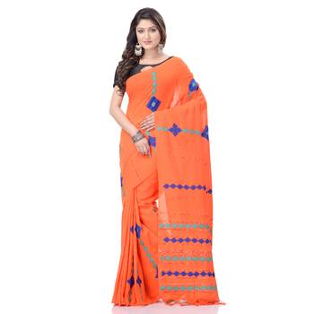 Orange woven pure cotton saree with blouse 2