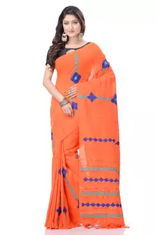 Orange woven pure cotton saree with blouse